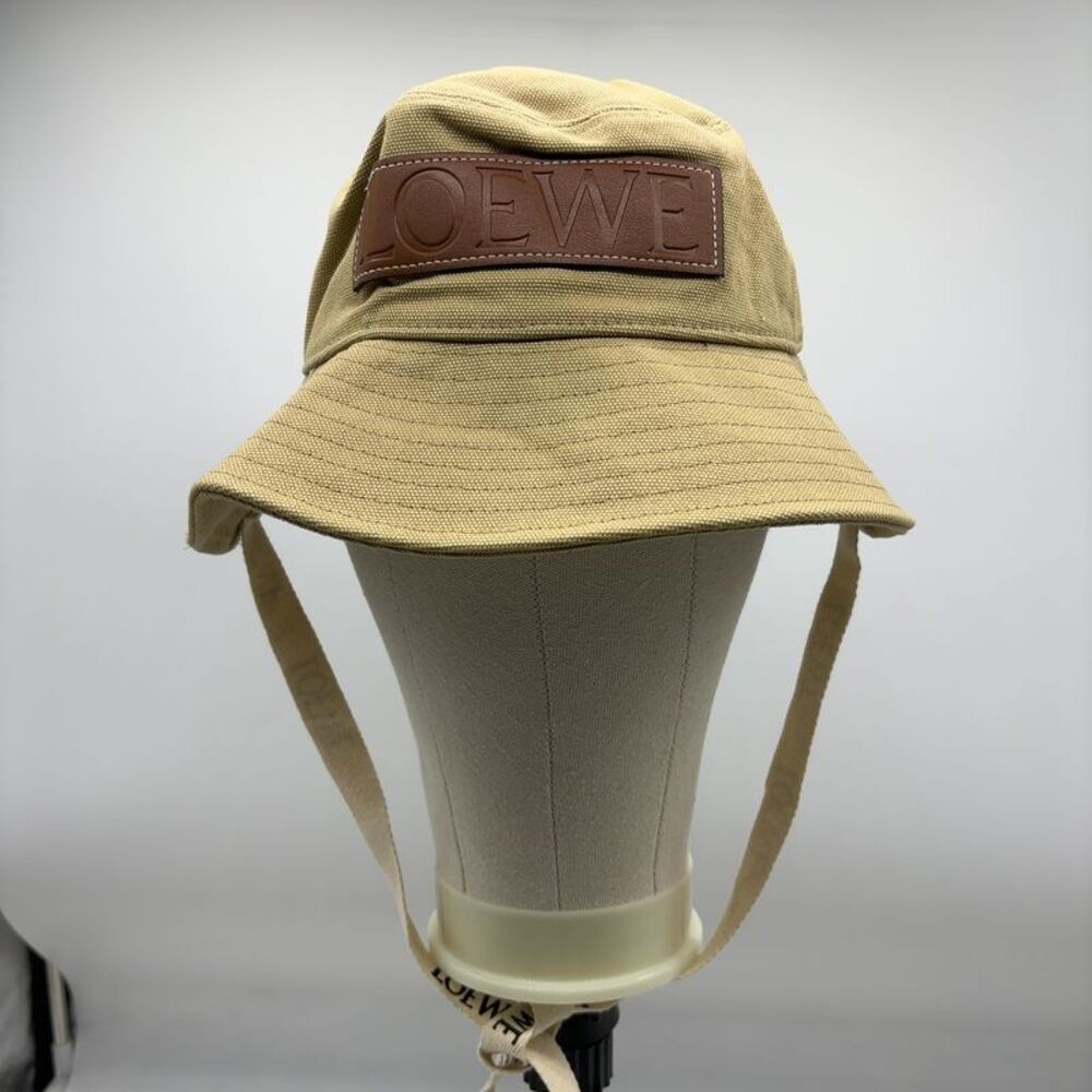 Loewe Khaki Canvas Bucket Hat with Chin Strap